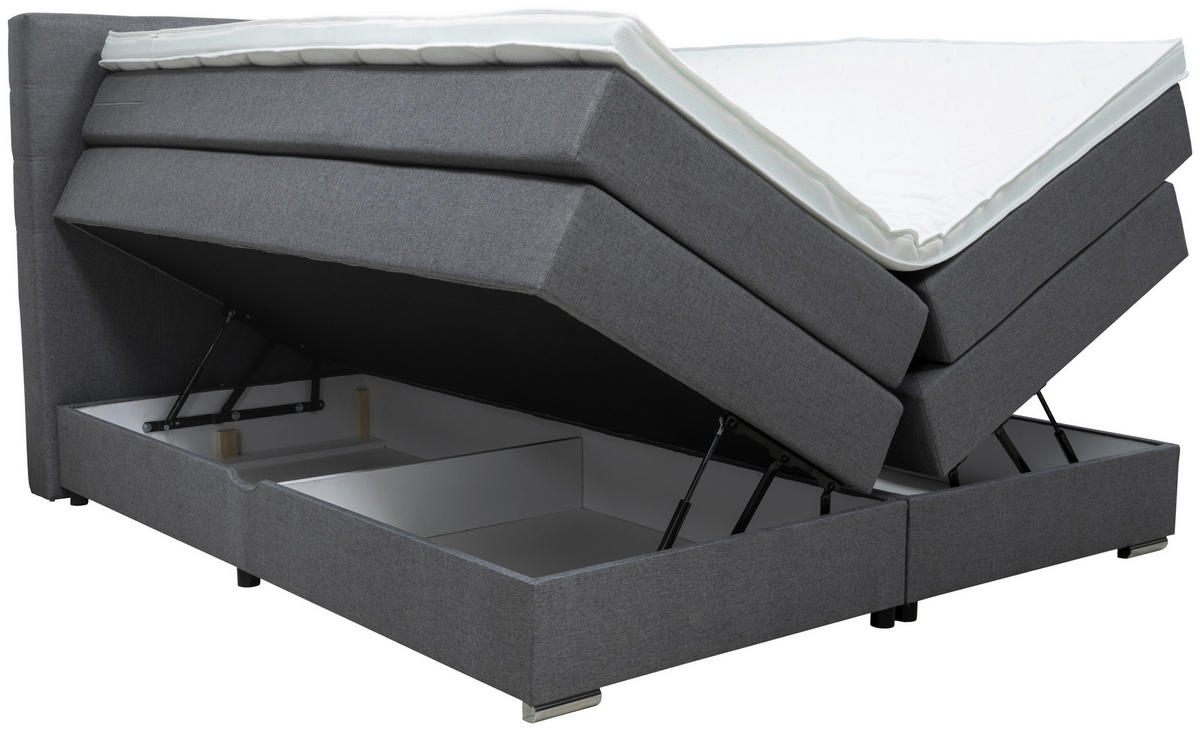 BOXSPRING-ÁGY 160/200 cm  szürke  - ezüst/fekete, Konventionell, műanyag/faalapú anyag (160/200cm) - Moderano