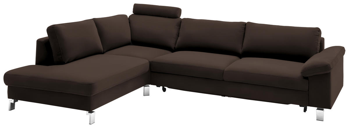 ECKSOFA in Echtleder Dunkelbraun  200/281 cm  - Chromfarben/Dunkelbraun, Design, Leder/Metall (200/281cm) - Pure Home Lifestyle