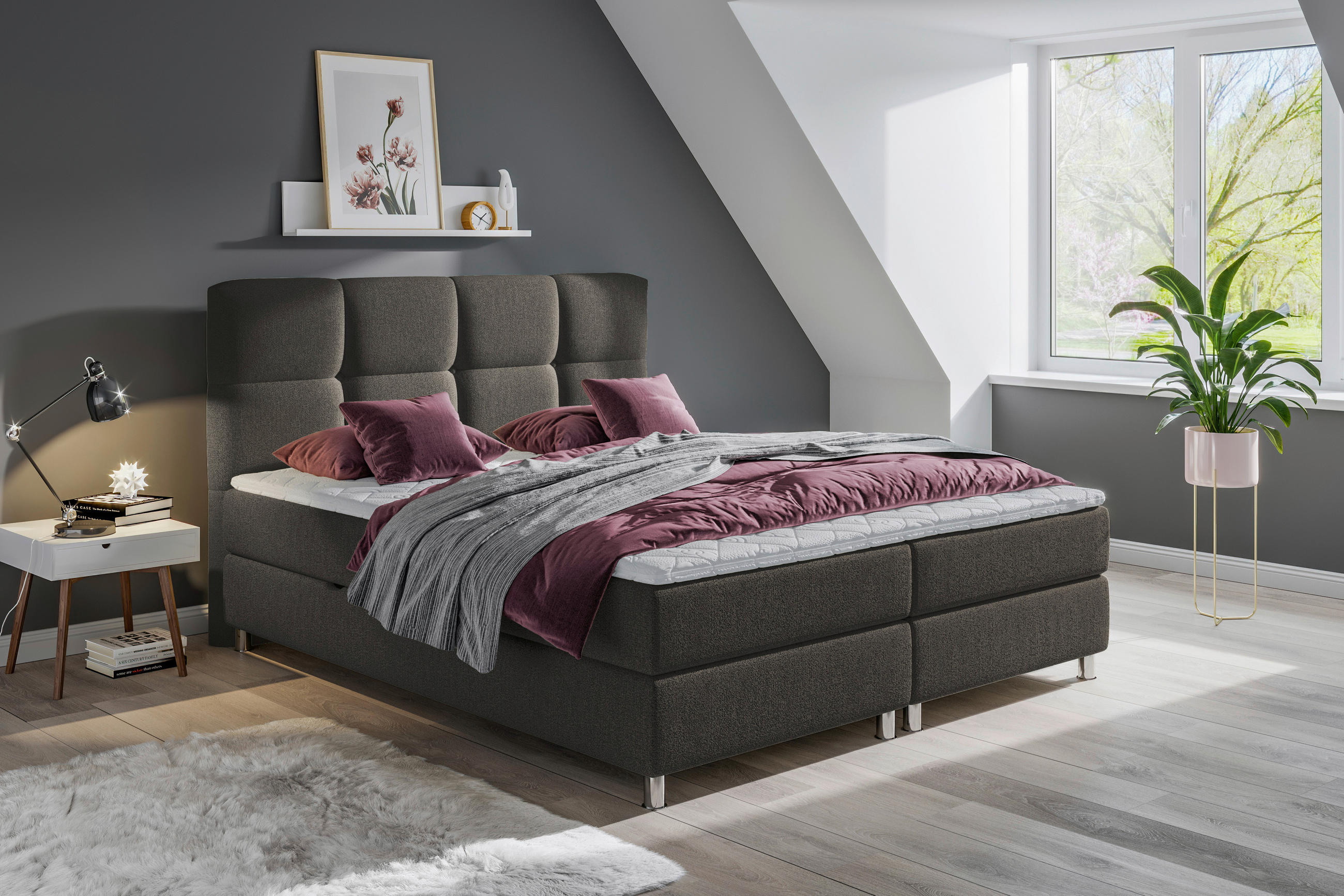 BOXBETT 160/200 cm  in Dunkelbraun  - Chromfarben/Dunkelbraun, Design, Textil/Metall (160/200cm) - Ti'me