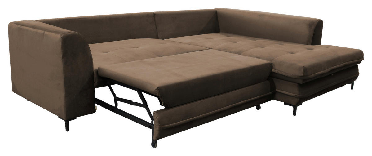 ECKSCHLAFSOFA Velours Braun  - Schwarz/Braun, Design, Textil/Metall (277/187cm) - Livetastic