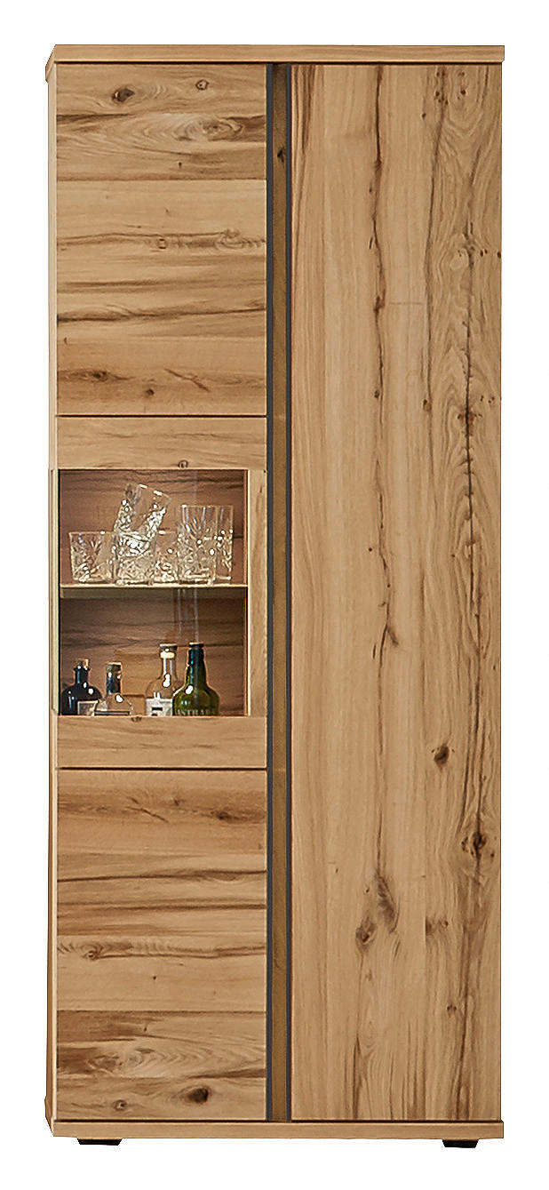 VITRINE in furniert Eiche Eichefarben  - Eichefarben/Schwarz, Design, Glas/Holz (84/214/43cm) - Venjakob