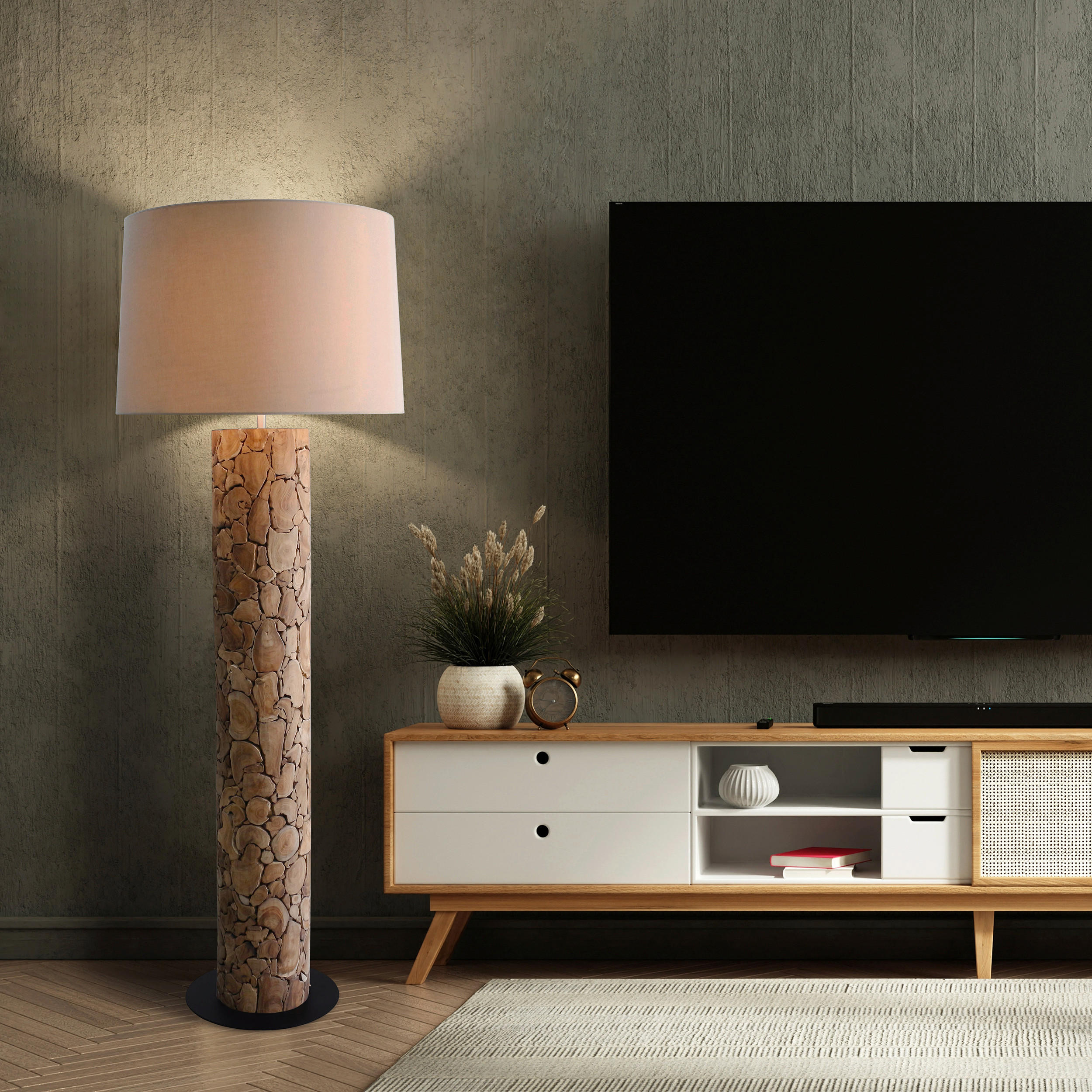 STEHLEUCHTE  35/170/35 cm   - Schwarz/Naturfarben, Design, Holz/Textil (35/170/35cm) - P & B