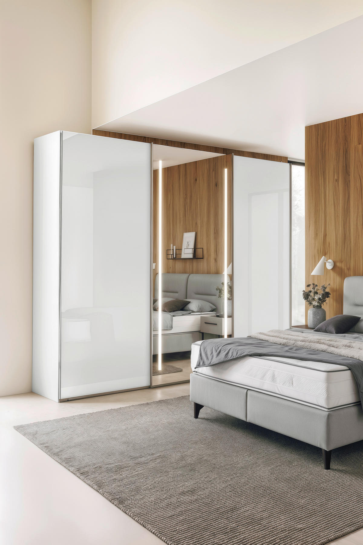 FÜGGESZTETT TOLÓAJTÓS SZEKRÉN fehér  - krómszínű/fehér, Design, faalapú anyag/üveg (300/236/68cm) - Dieter Knoll
