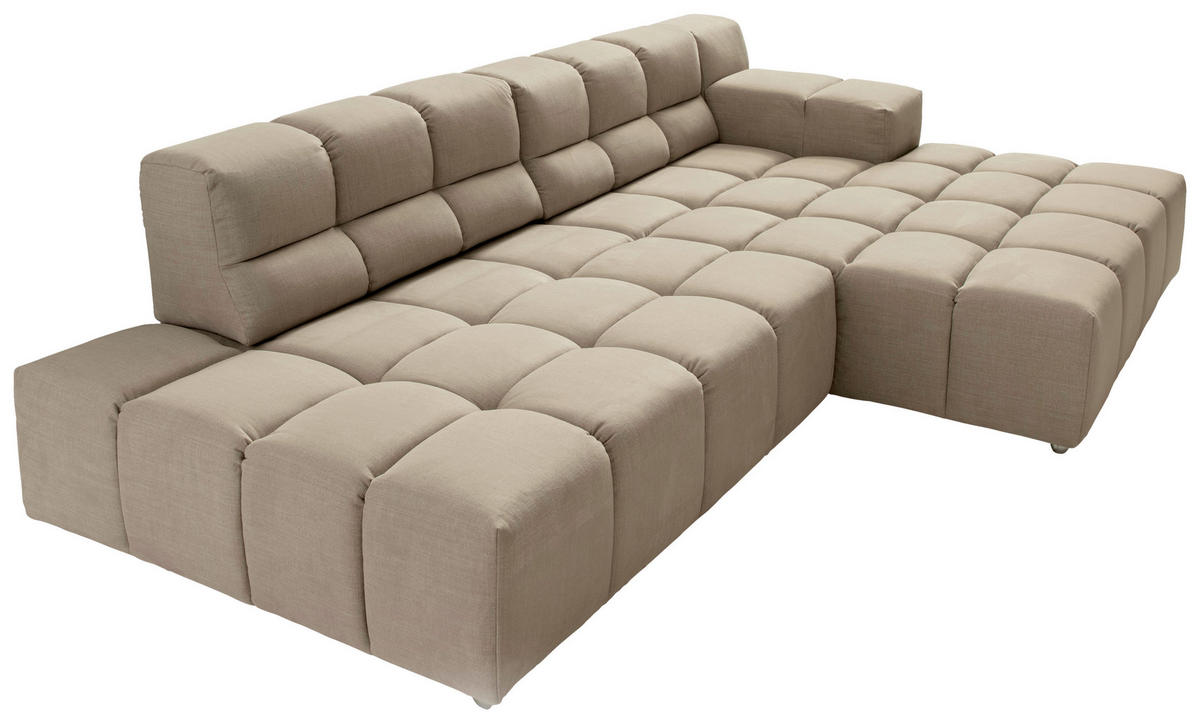 ECKSOFA in Flachgewebe, Leinenoptik Beige  - Beige/Schwarz, Design, Textil/Metall (286/169cm) - Designwerk