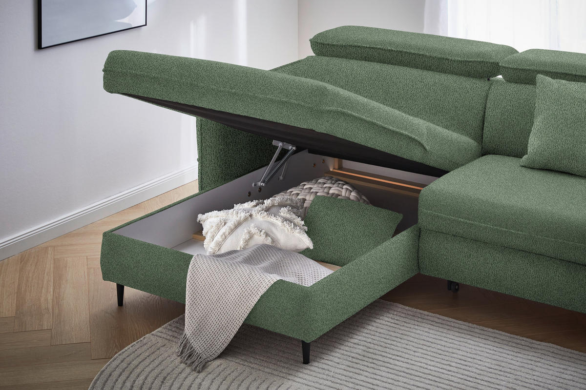 CloseUp von Stylife ECKSOFA Grün Flachgewebe.
