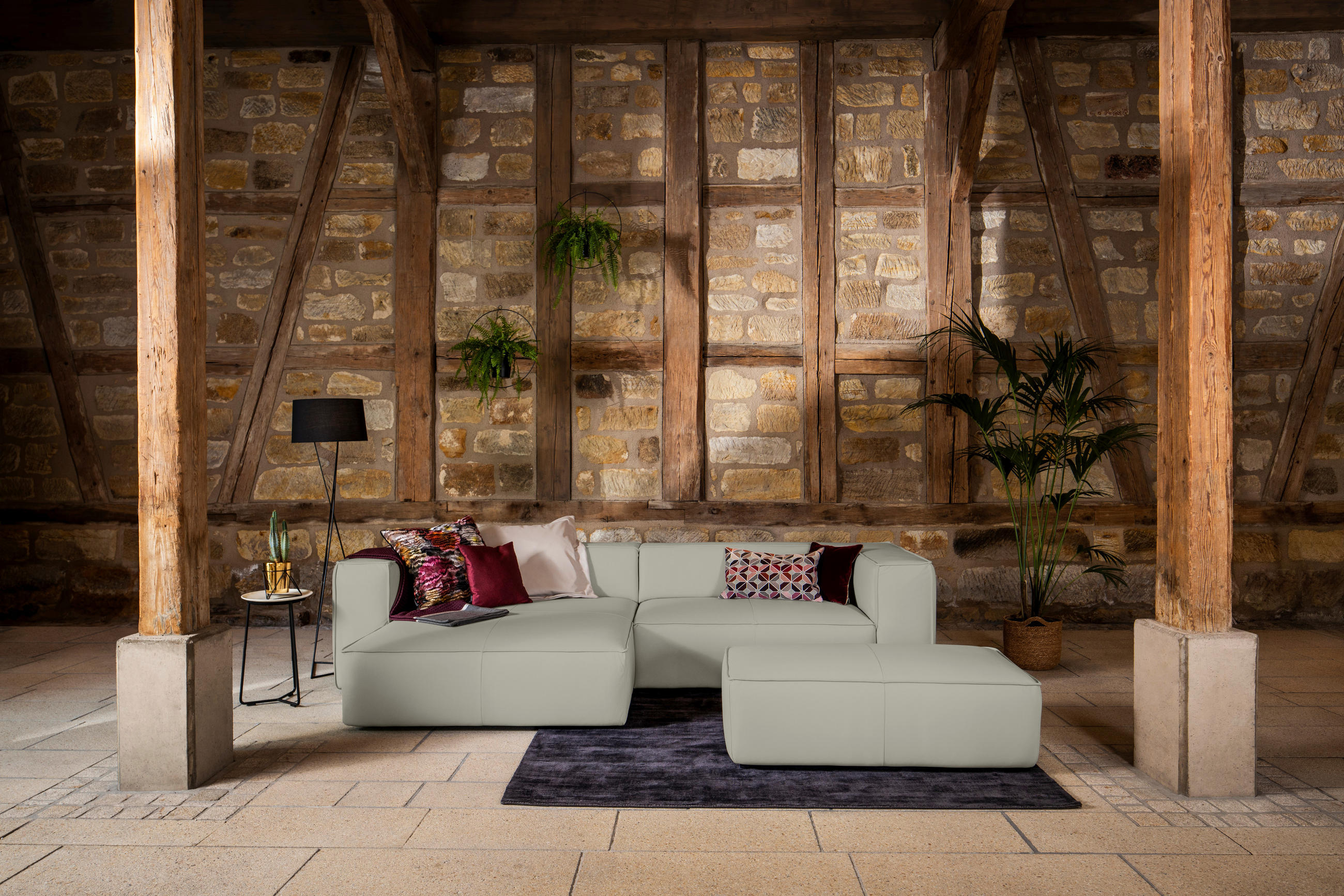 ECKSOFA around the block Weiß Echtleder  - Schwarz/Weiß, MODERN, Leder/Kunststoff (164/300cm) - Chilliano