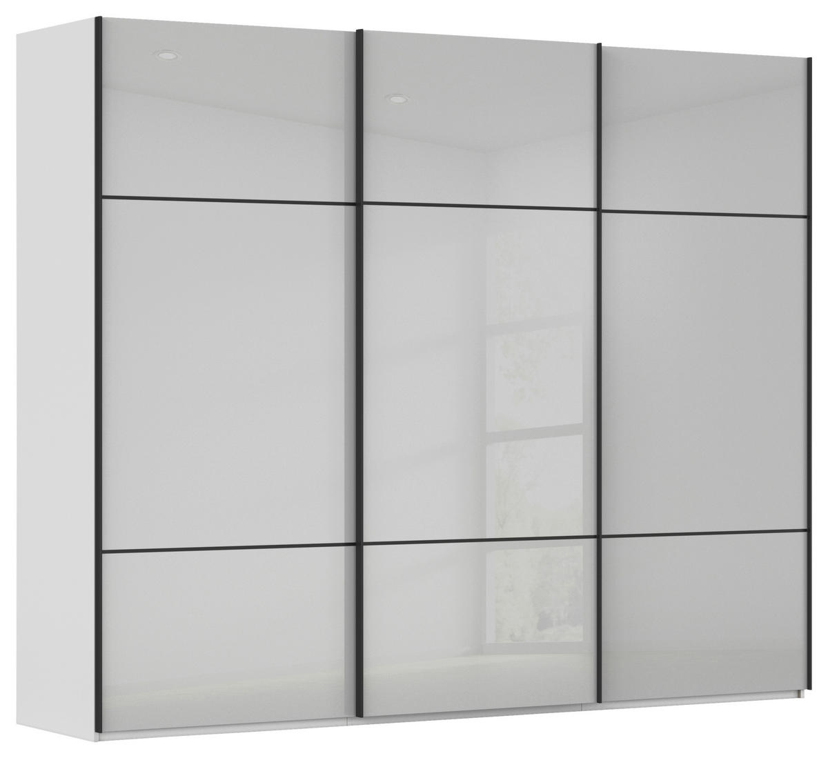 SCHWEBETÜRENSCHRANK 301/223/68 cm 3-türig Grau, Weiß  - Schwarz/Weiß, KONVENTIONELL, Glas/Holzwerkstoff (301/223/68cm) - Novel