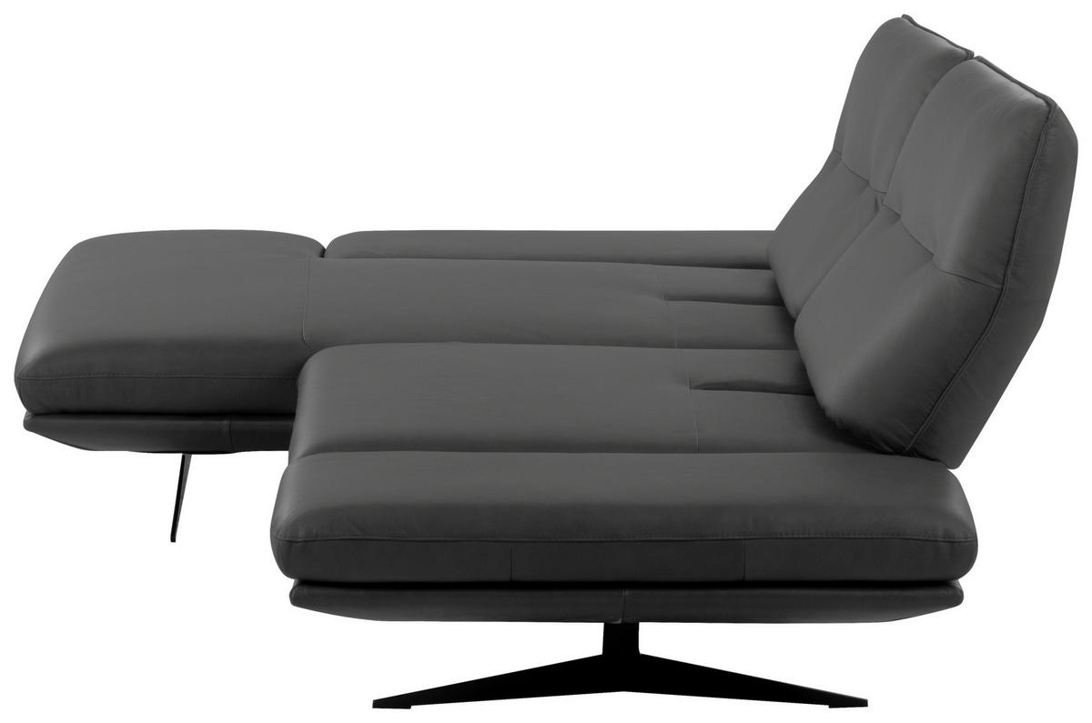 ECKSOFA Dunkelgrau Echtleder Rücken echt, Armteilverstellung, Kopfteilverstellung, Sitztiefenverstellung  - Dunkelgrau/Schwarz, Design, Leder/Metall (160/235cm) - Celina Home