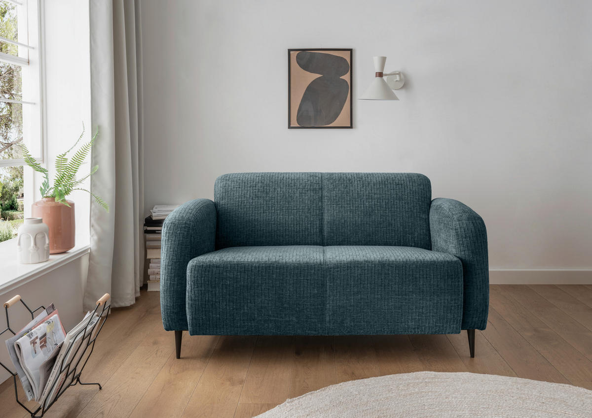 2-SITZER-SOFA in Mikrofaser Blau  - Blau/Schwarz, Modern, Textil/Metall (140/76/90cm) - Livetastic