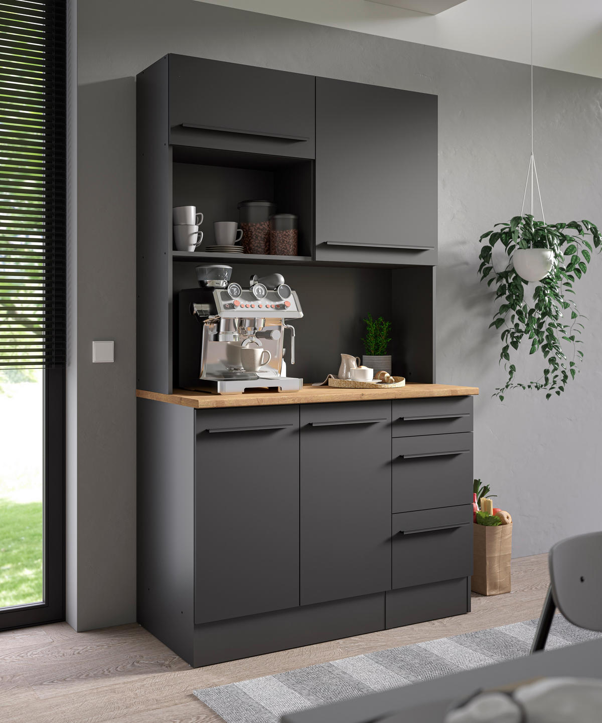 BUFFET 120/211/60 cm  in  - Eichefarben/Schwarz, LIFESTYLE, Holzwerkstoff/Kunststoff (120/211/60cm) - P & B