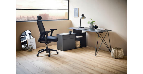 ECKSCHREIBTISCH 160/115/75 cm in Anthrazit, Schwarz - Anthrazit/Schwarz, Design, Holzwerkstoff/Metall (160/115/75cm) - Novel
