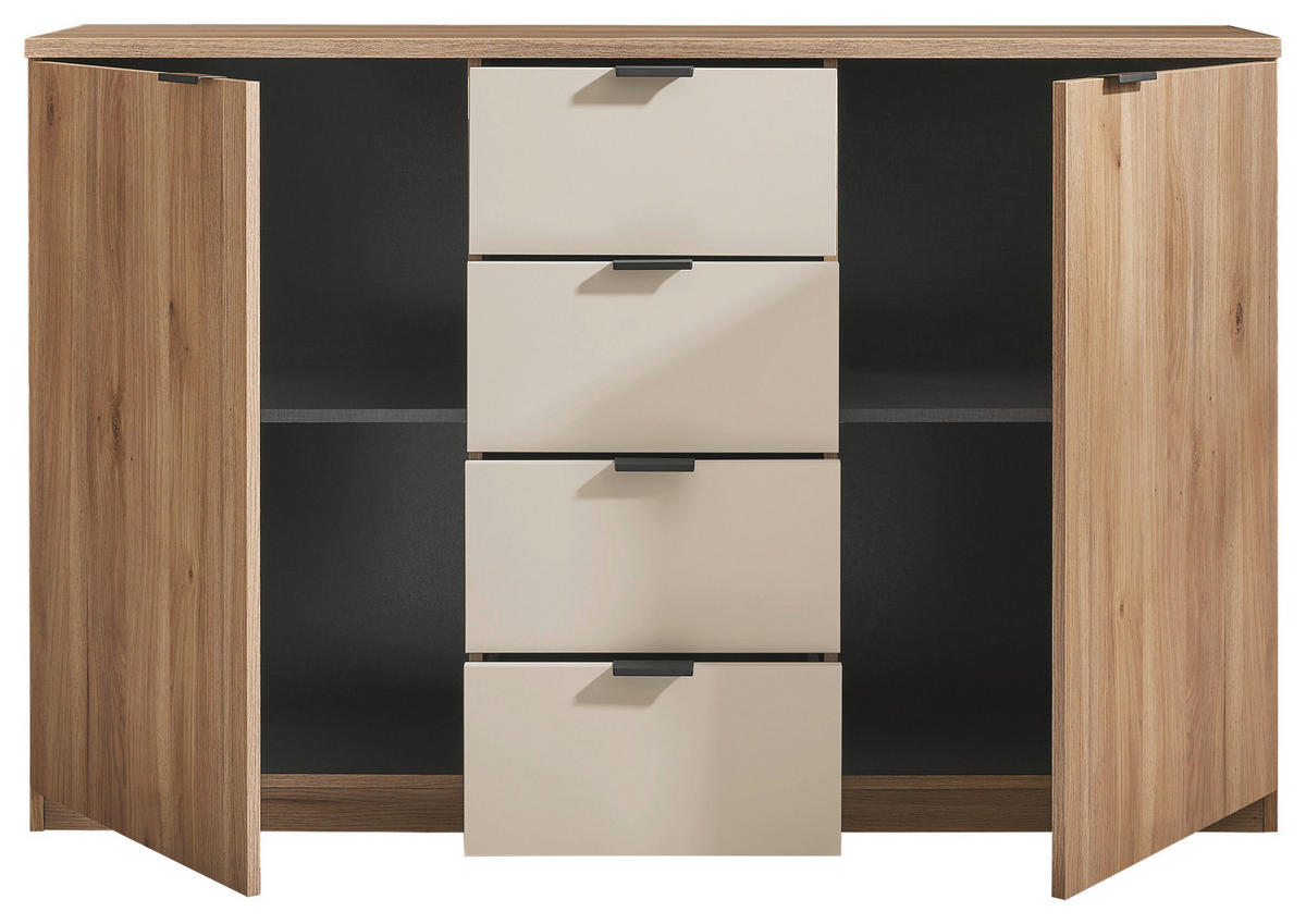 SIDEBOARD  in 140/89,5/38 cm  - Kaschmir/Eichefarben, Design, Holzwerkstoff/Metall (140/89,5/38cm) - Xora