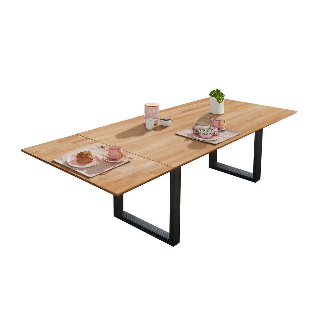 Thumbnail - Livetastic Esstisch, Kernbuche, Holz, Metall, Kernbuche, massiv, rechteckig, U-Form, 90x75x160 cm, ausziehbar, Esszimmer...