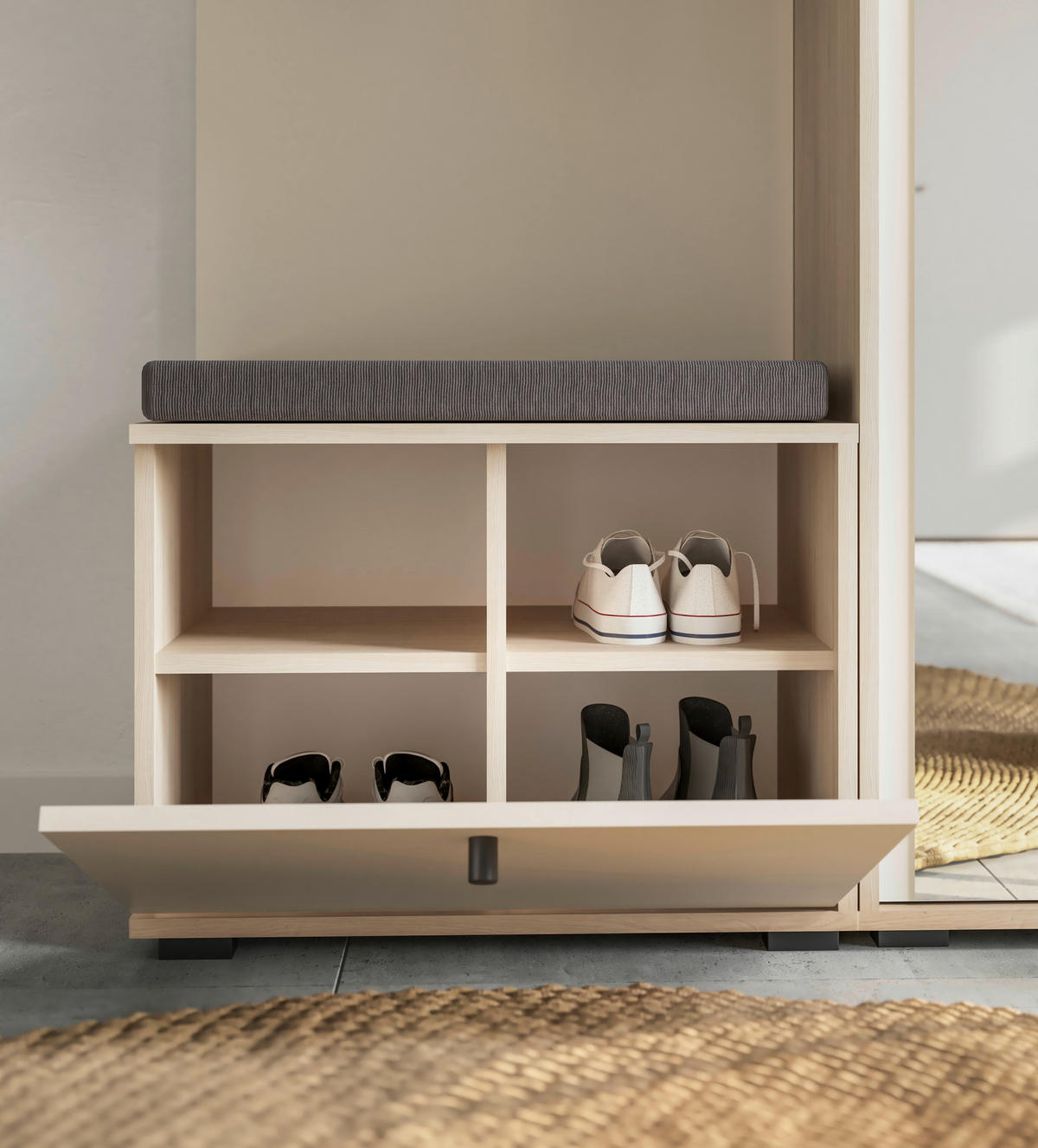 GARDEROBE 5-teilig  in 114/197/40 cm  - Kaschmir/Eichefarben, Design, Glas/Holzwerkstoff (114/197/40cm) - Xora