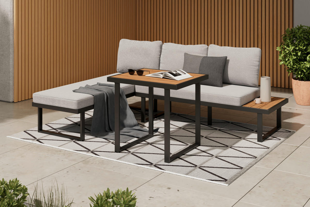 DINING-LOUNGESET Akazie vollmassiv Stahl  - Schwarz/Naturfarben, MODERN, Holz/Metall (152/58/67cm) - Ambia Garden