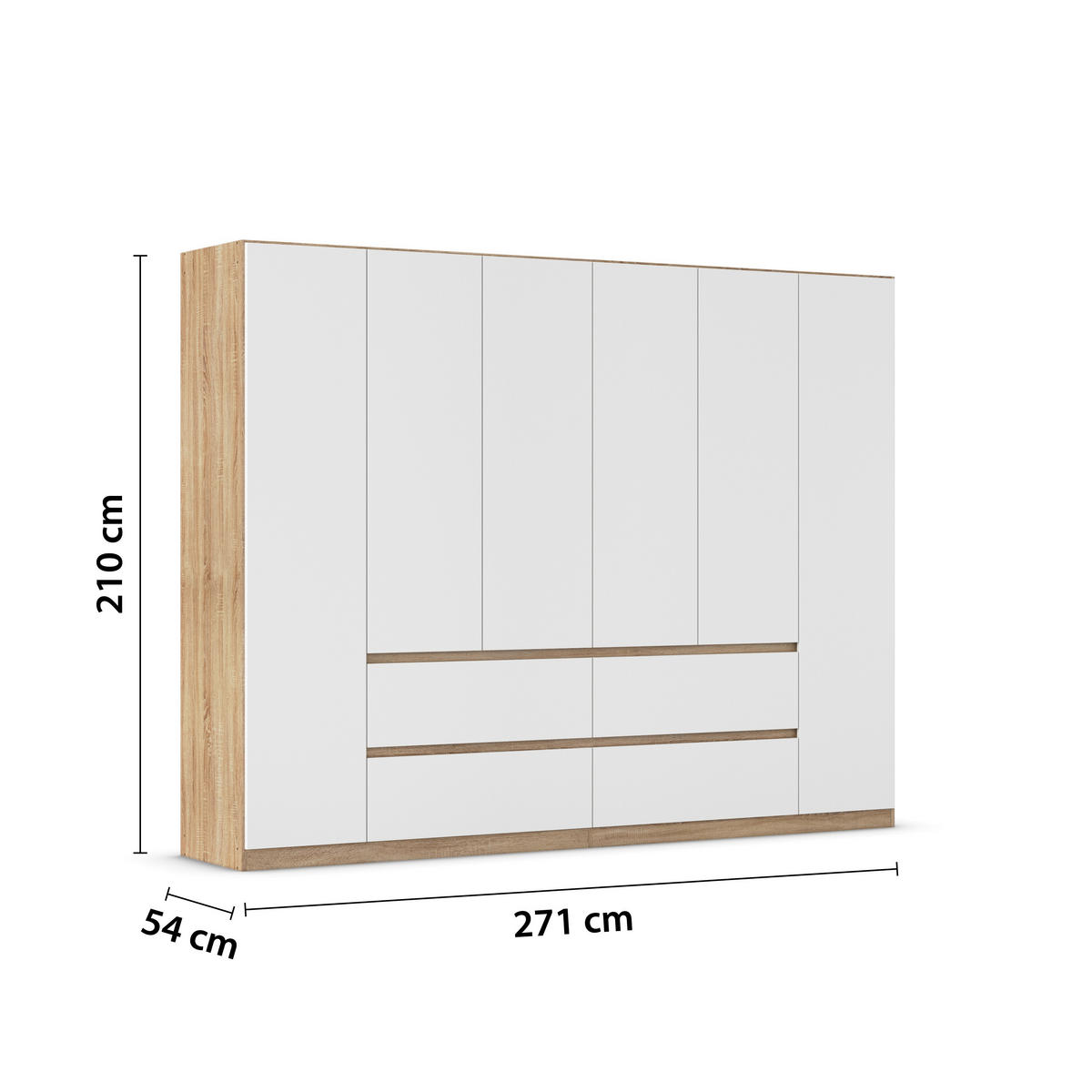 DREHTÜRENSCHRANK in Weiss, Eichefarben  - Weiss/Eichefarben, Basics, Holzwerkstoff (271/210/54cm) - Rauch Möbel