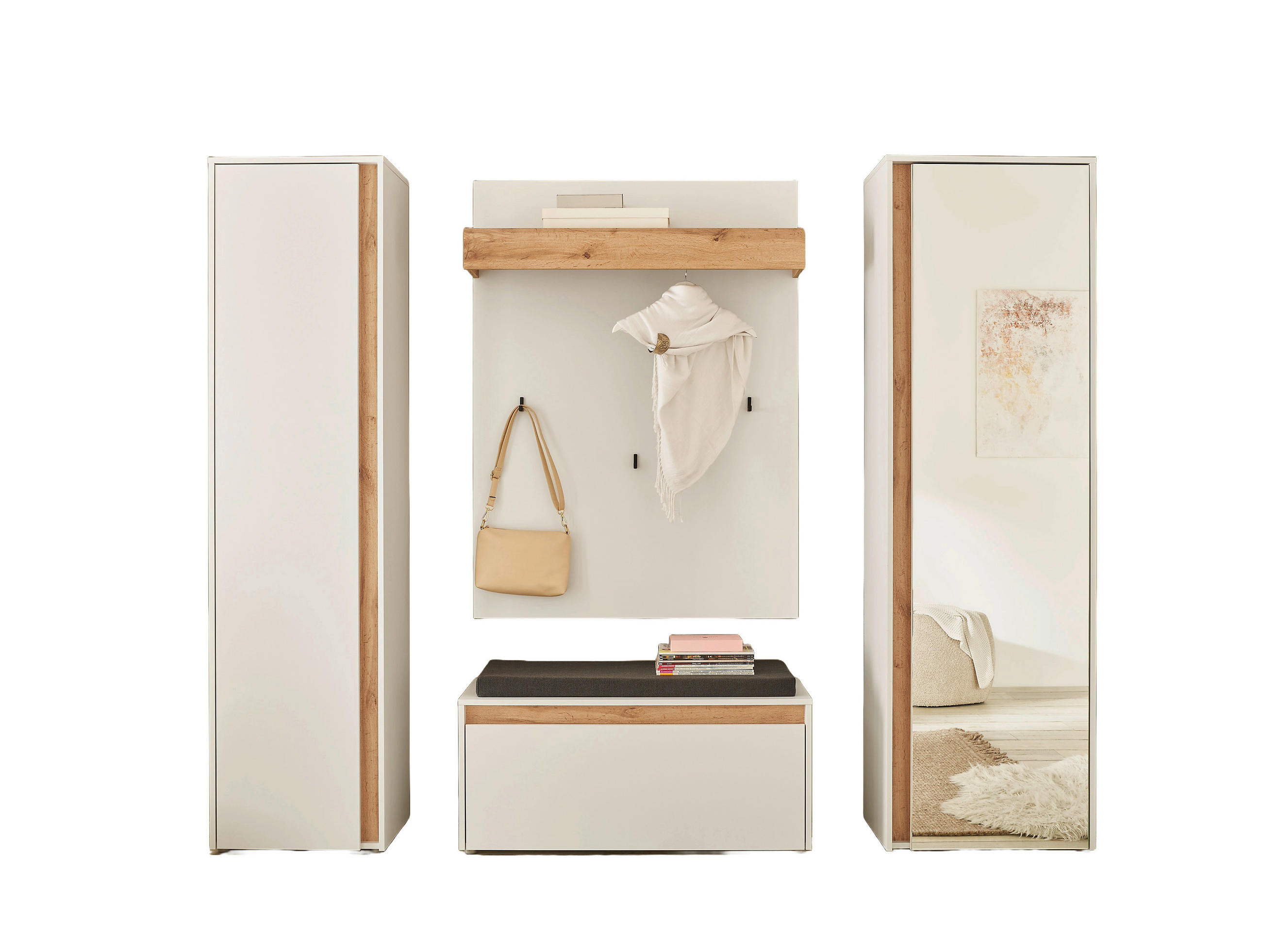 GARDEROBE 5-teilig  in 230/200/40 cm  - Eiche Wotan/Weiß, Design, Glas/Holzwerkstoff (230/200/40cm) - Modante