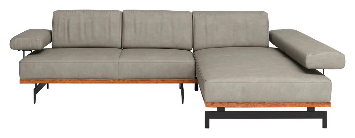 ECKSOFA in Echtleder Hellgrau  - Anthrazit/Hellgrau, Design, Leder/Holz (295/237cm) - Joop!