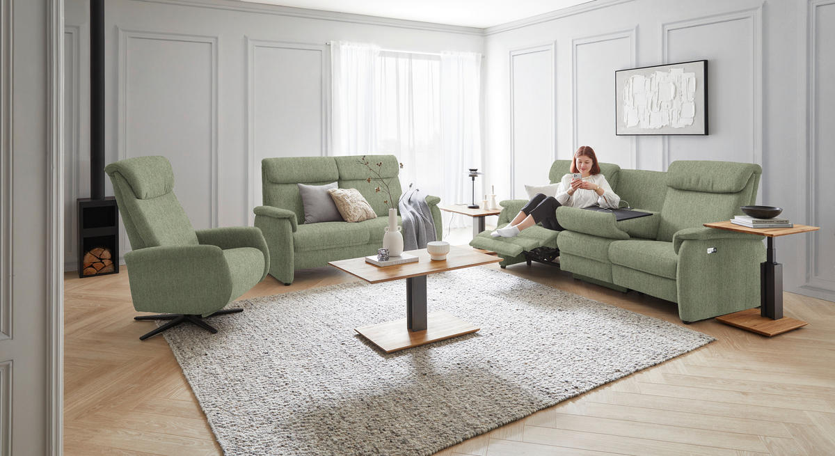 2,5-SITZER in Flachgewebe Olivgrün  - Schwarz/Olivgrün, KONVENTIONELL, Textil/Metall (178/107/97cm) - Pure Home Comfort