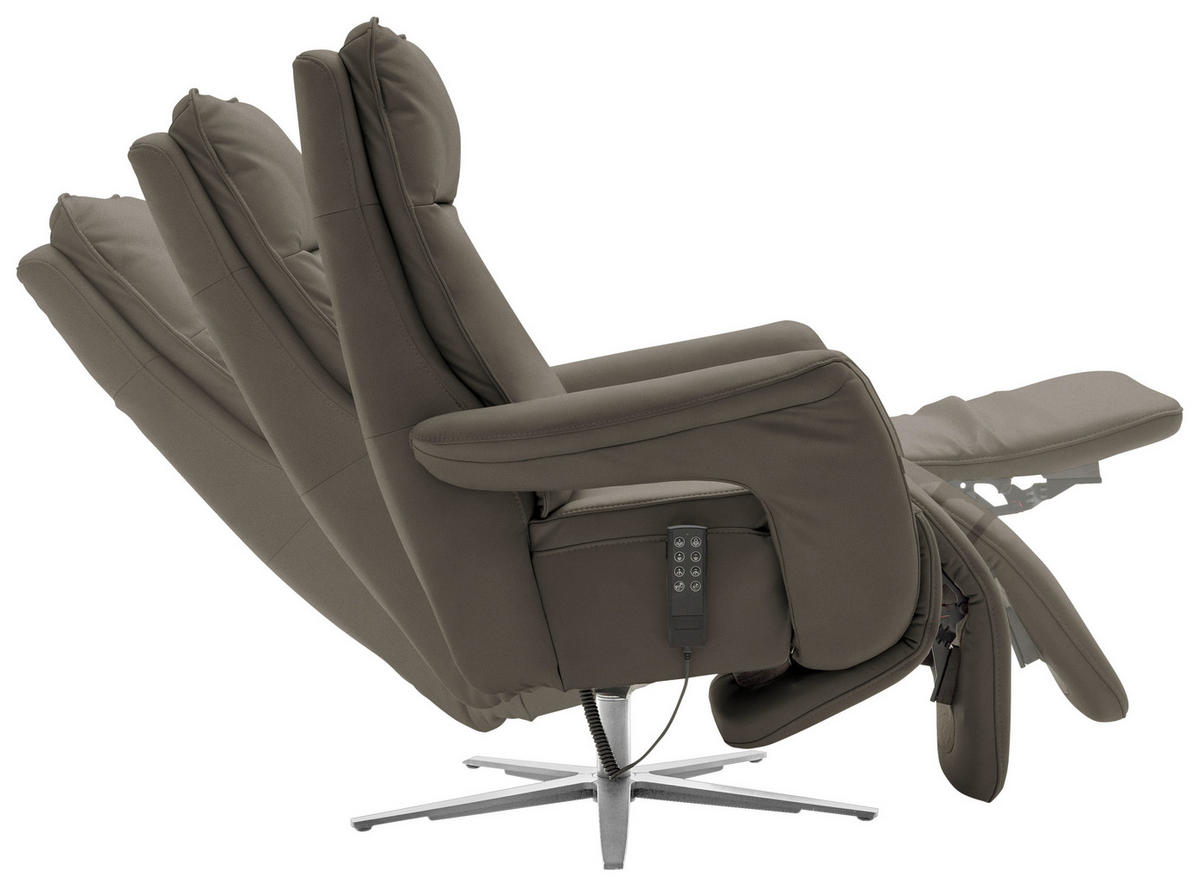 RELAXSESSEL in Leder Graubraun  - Edelstahlfarben/Graubraun, Design, Leder/Metall (79-83/116/87-176cm) - Valdera