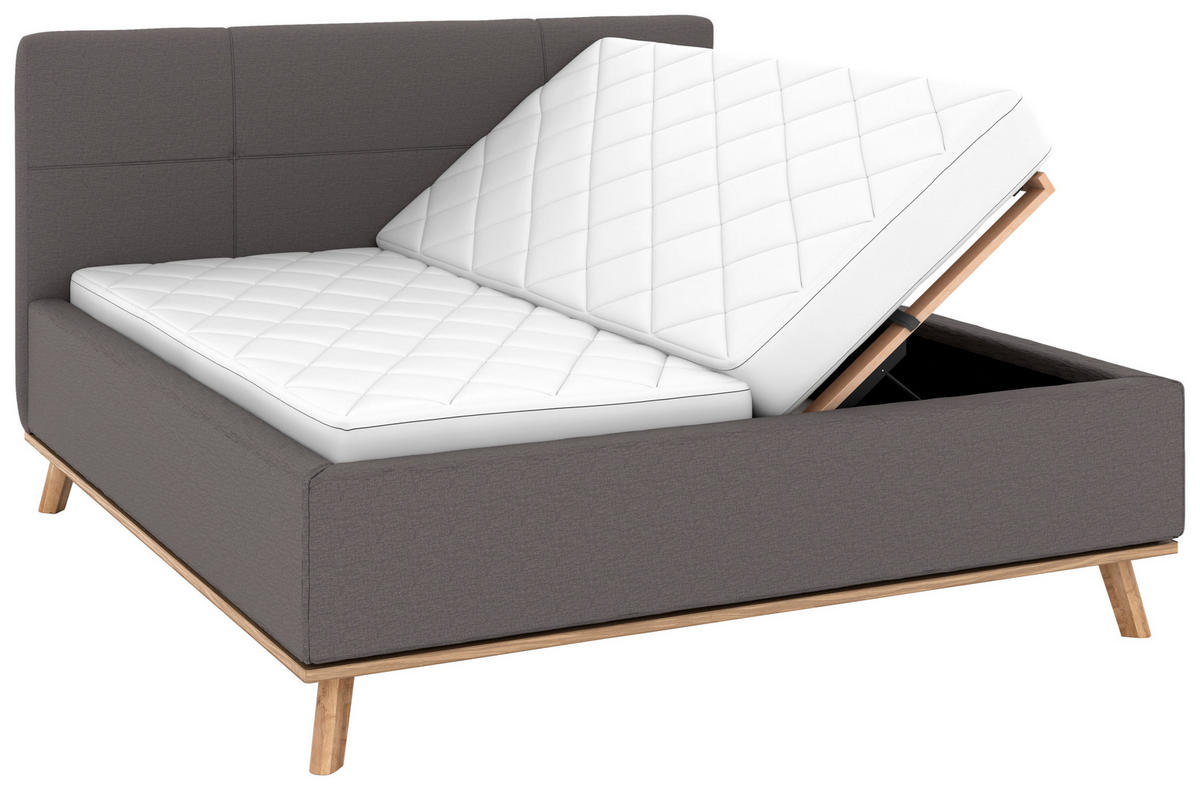 POLSTERBETT Matratze, Lattenrost, Bettkasten 180/200 cm  in Graubraun  - Eichefarben/Graubraun, Design, Holz/Textil (180/200cm) - Musterring