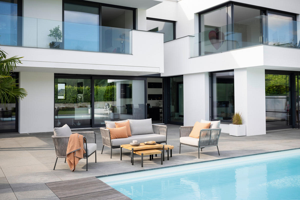 GARTENBEISTELLTISCH 55/55/28 cm Holz, Metall  - Anthrazit/Teakfarben, Basics, Holz/Metall (55/55/28cm) - Stern