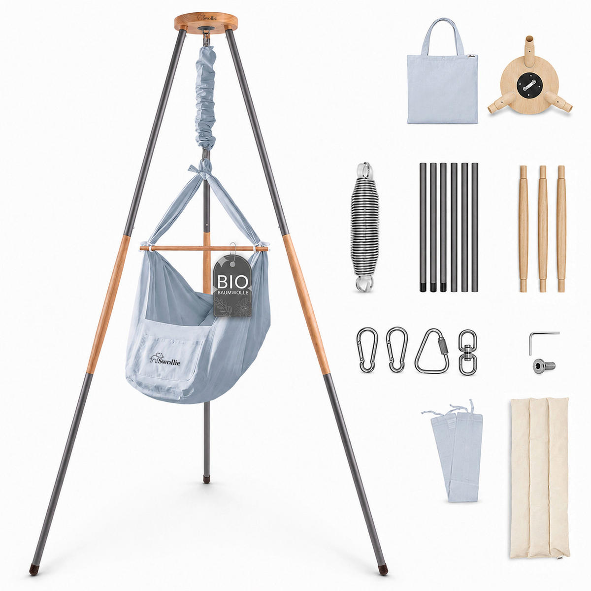FEDERWIEGE  120/120/194 cm  - Graublau/Anthrazit, Basics, Textil (120/120/194cm)