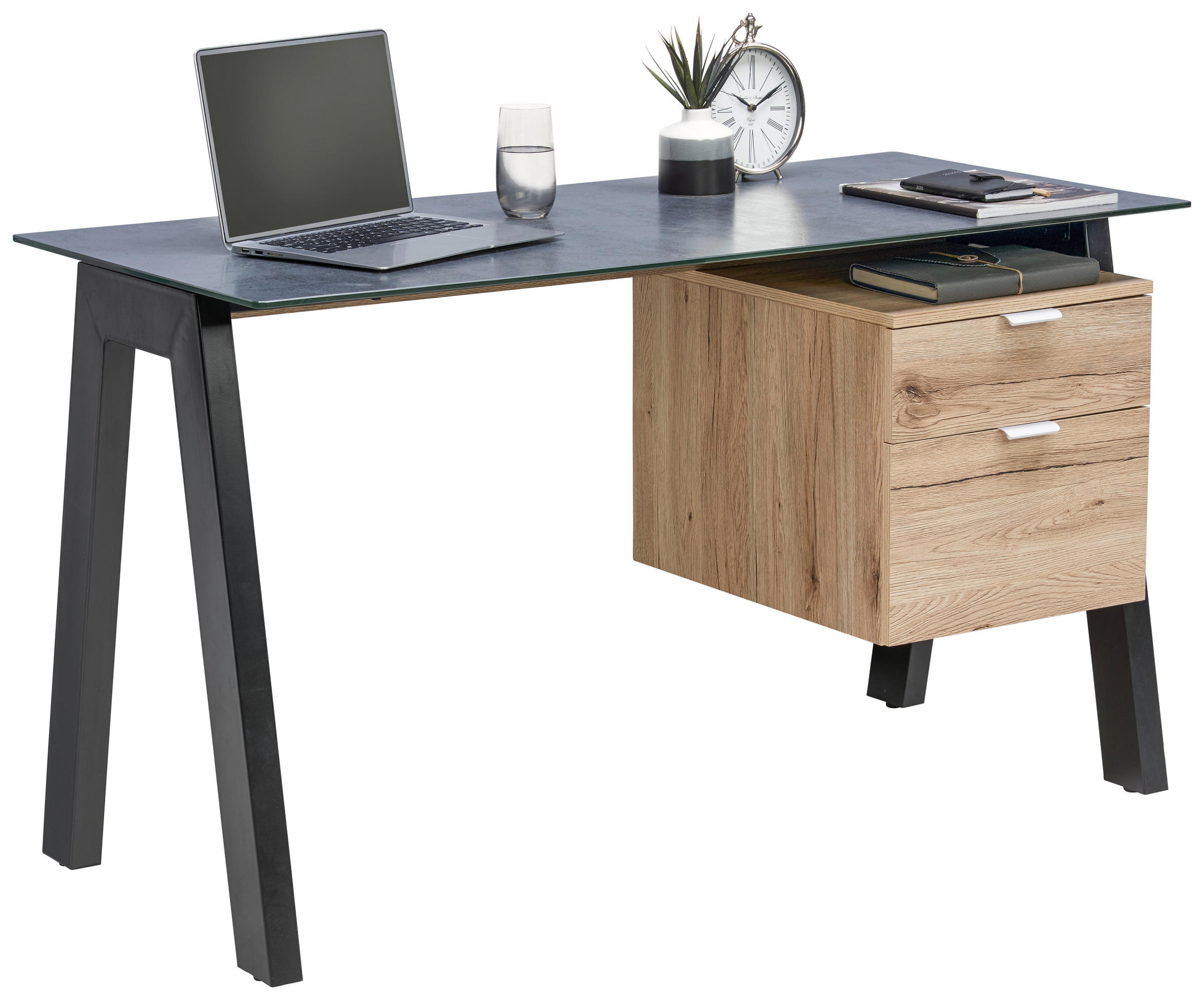 PÍSACÍ STÔL, čierna, farby duba, 130/60/75 cm - čierna/farby duba, Modern, kov/kompozitné drevo (130/60/75cm) - Novel