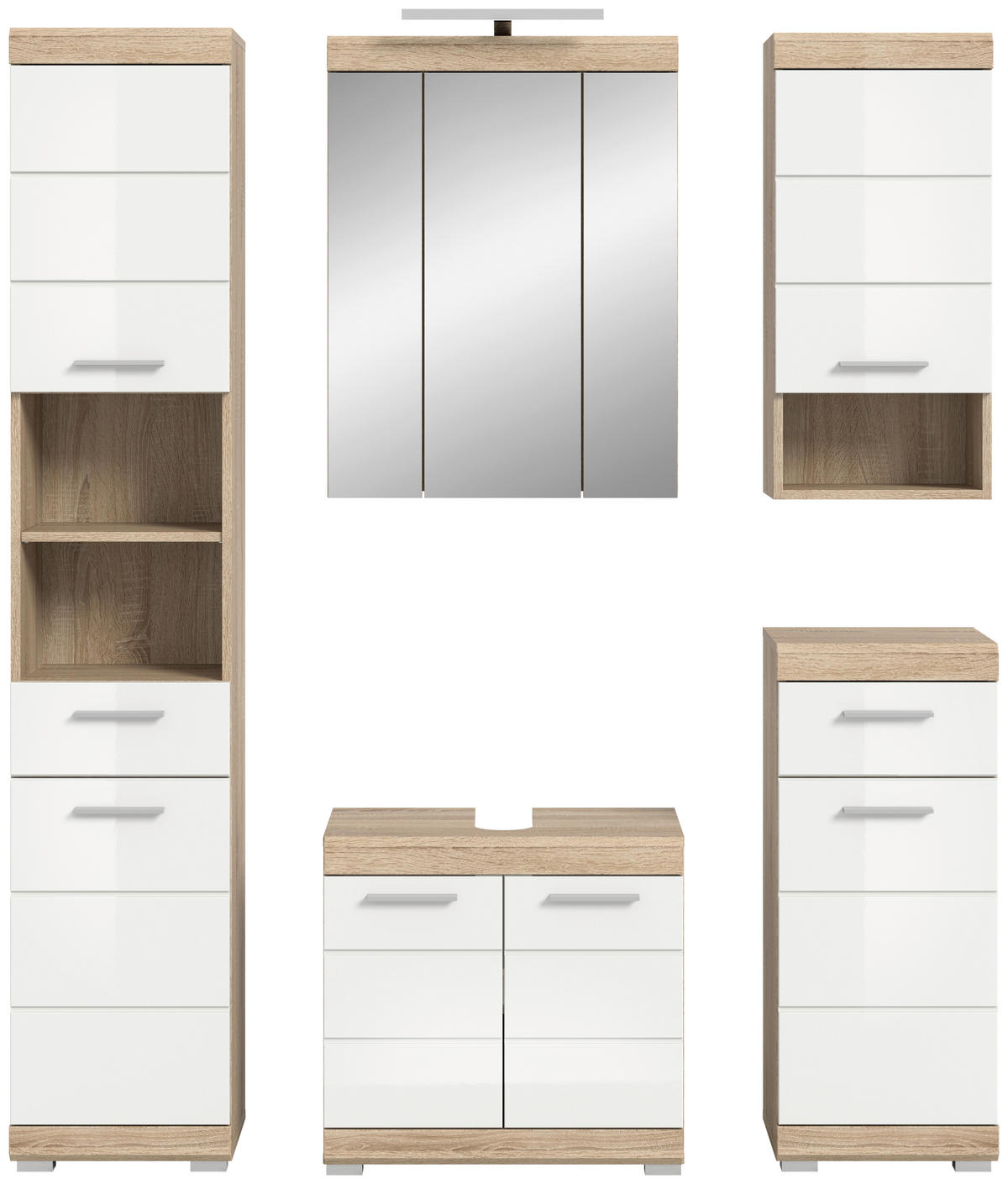 BADEZIMMER 5-teilig  in 134 cm  - Weiß Hochglanz/Silberfarben, MODERN, Glas/Holzwerkstoff (134cm) - MID.YOU