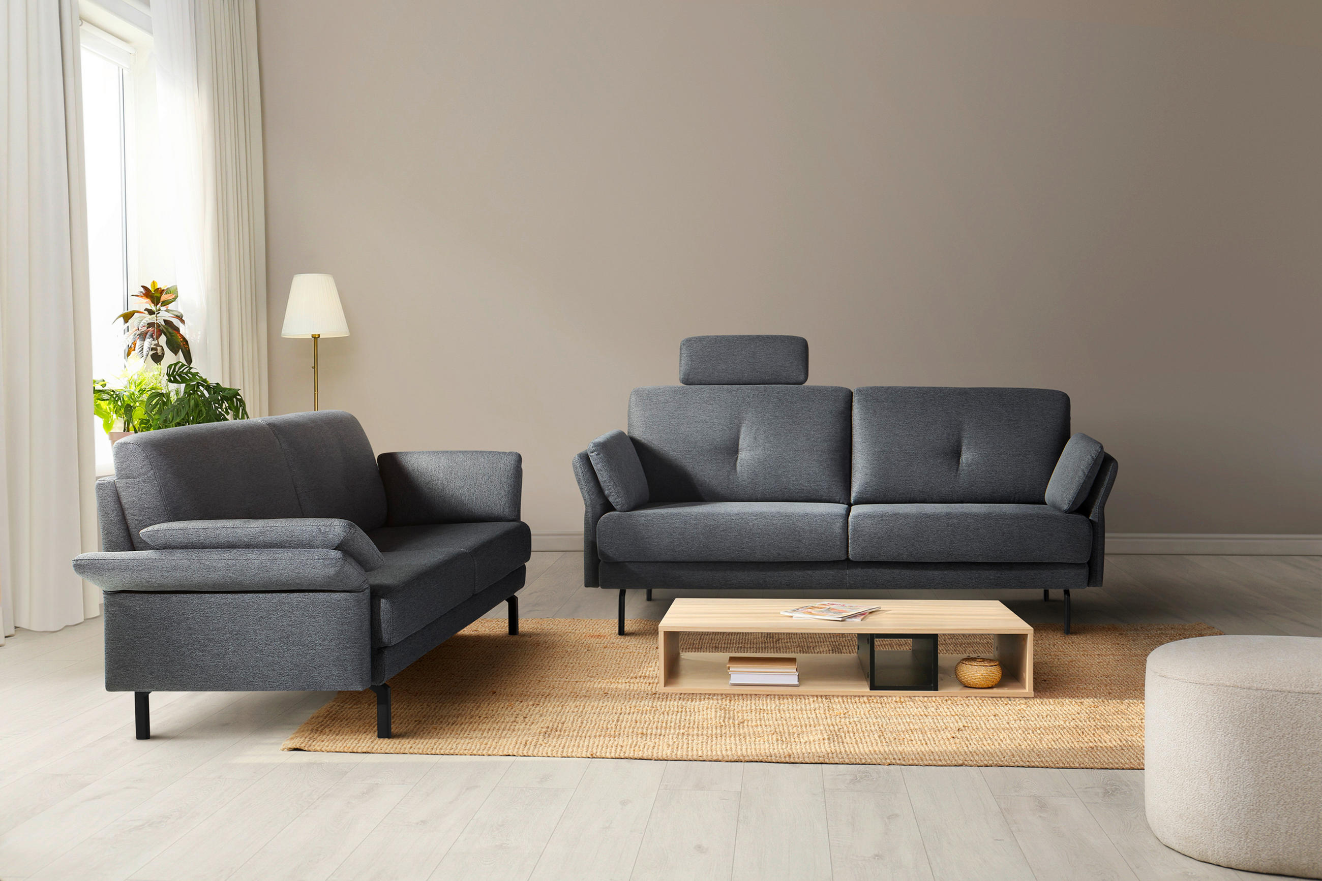 2-SITZER-SOFA in Flachgewebe Anthrazit  - Anthrazit/Schwarz, Konventionell, Textil/Metall (165/82/84cm) - Horst AG