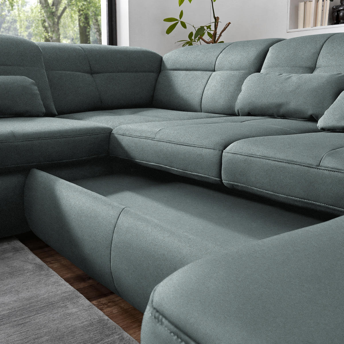 WOHNLANDSCHAFT  in Mikrofaser Blaugrau  - Chromfarben/Blaugrau, Design, Holzwerkstoff/Textil (260/371/195cm) - Beldomo Style