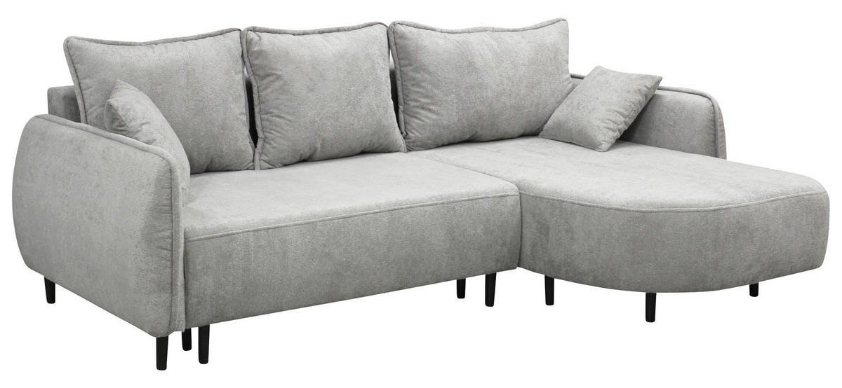 ECKSOFA MURANO Hellgrau Chenille Zierkissen, Rückenkissen, Bettkasten  - Hellgrau/Schwarz, Design, Holz/Textil (242/167cm) - MID.YOU