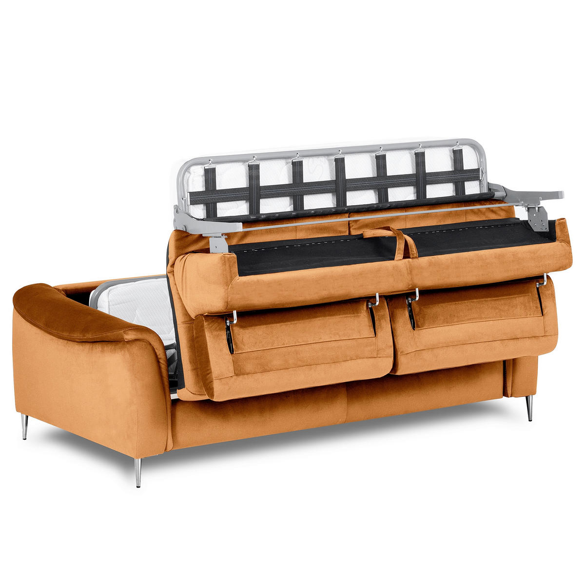 SCHLAFSOFA Samt Cognac  - Chromfarben/Cognac, Design, Textil/Metall (203/77-98/103cm) - MID.YOU