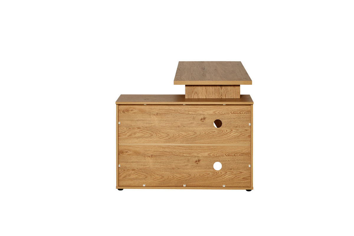 ECKSCHREIBTISCH 140/95/76 cm Eichefarben Kabeldurchlass, Stauraum, seitenverkehrt montierbar, in verschiedenen Holz-Dekoren erhältlich  - Eichefarben/Schwarz, MODERN, Holzwerkstoff/Metall (140/95/76cm) - MID.YOU