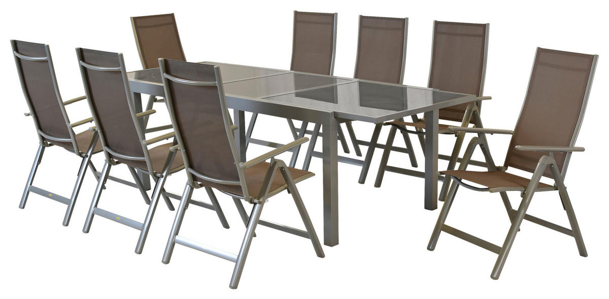 GARTENSET 9-teilig Aluminium 9-teilig  - Silberfarben, MODERN, Textil/Metall - Gardenson