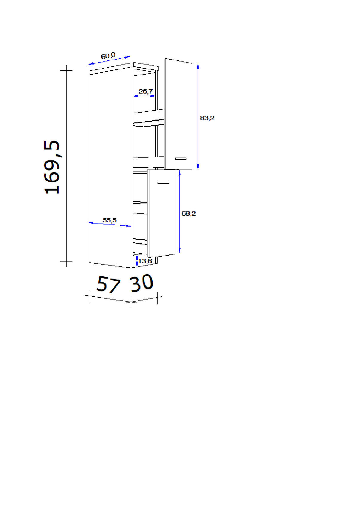 APOTHEKERSCHRANK 30/169,5/60 cm  in Sonoma Eiche, Weiß Hochglanz  - Edelstahlfarben/Weiß Hochglanz, KONVENTIONELL, Holzwerkstoff/Metall (30/169,5/60cm) - FlexWell