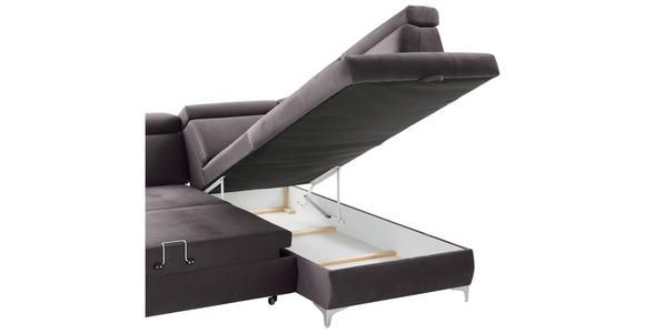 ECKSOFA in Samt Grau  - Chromfarben/Grau, KONVENTIONELL, Textil/Metall (271/206cm) - Carryhome