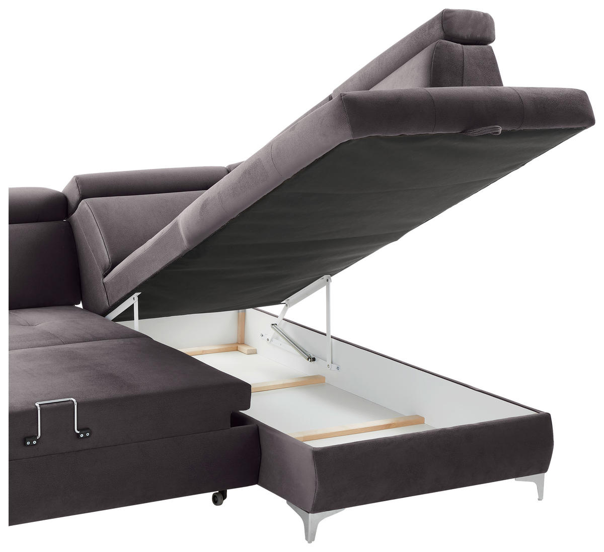 ECKSOFA in Samt Grau  - Chromfarben/Grau, Konventionell, Textil/Metall (271/206cm) - Carryhome