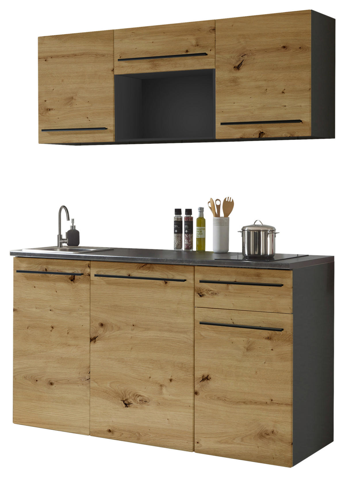 KÜCHENLEERBLOCK 160 cm   in Braun, Eiche Artisan, Anthrazit  - Anthrazit/Schwarz, Trend, Holzwerkstoff/Kunststoff (160cm) - MID.YOU