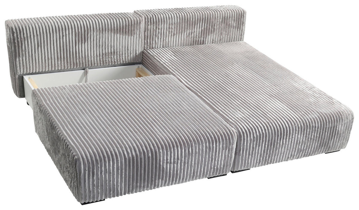ECKSOFA in Cord Hellgrau  - Hellgrau/Schwarz, Modern, Holz/Textil (210/145cm) - MID.YOU