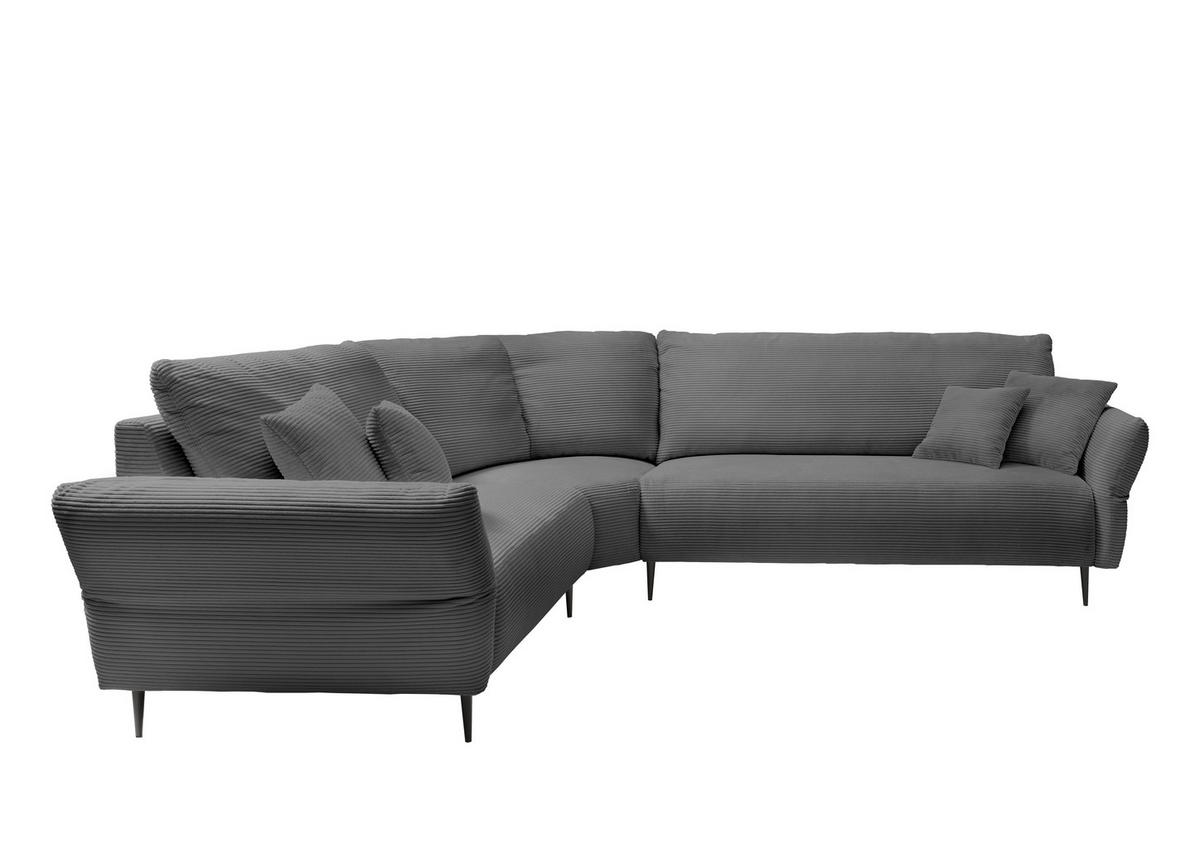 ECKSOFA Grau Cord  - Schwarz/Grau, Design, Textil/Metall (256/294cm) - Livetastic