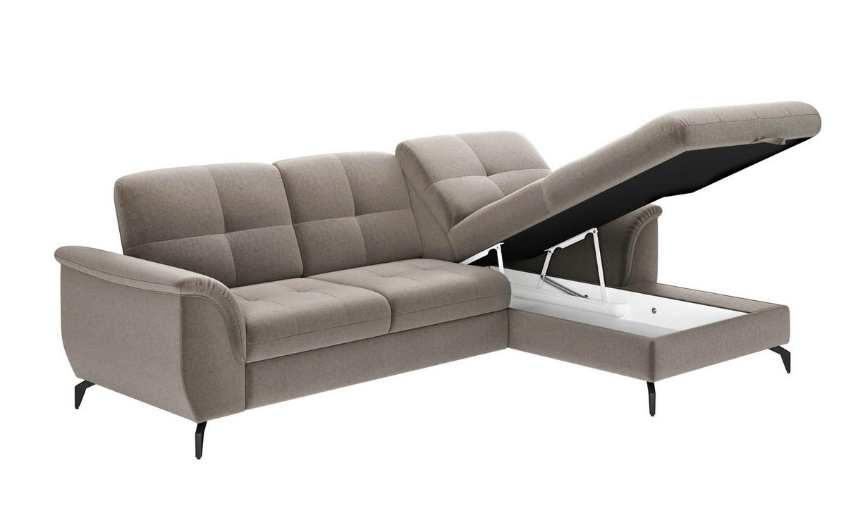 ECKSOFA in Flachgewebe Taupe  - Taupe/Schwarz, Modern, Textil/Metall (262/164cm) - Sit & More