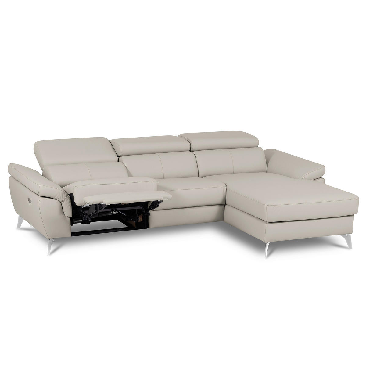 ECKSOFA SONO in Lederlook Echtleder Platinfarben Bettkasten, Armteilverstellung, Kopfteilverstellung  252/179 cm  - Platinfarben/Chromfarben, Design, Leder/Textil (252/179cm) - Livetastic