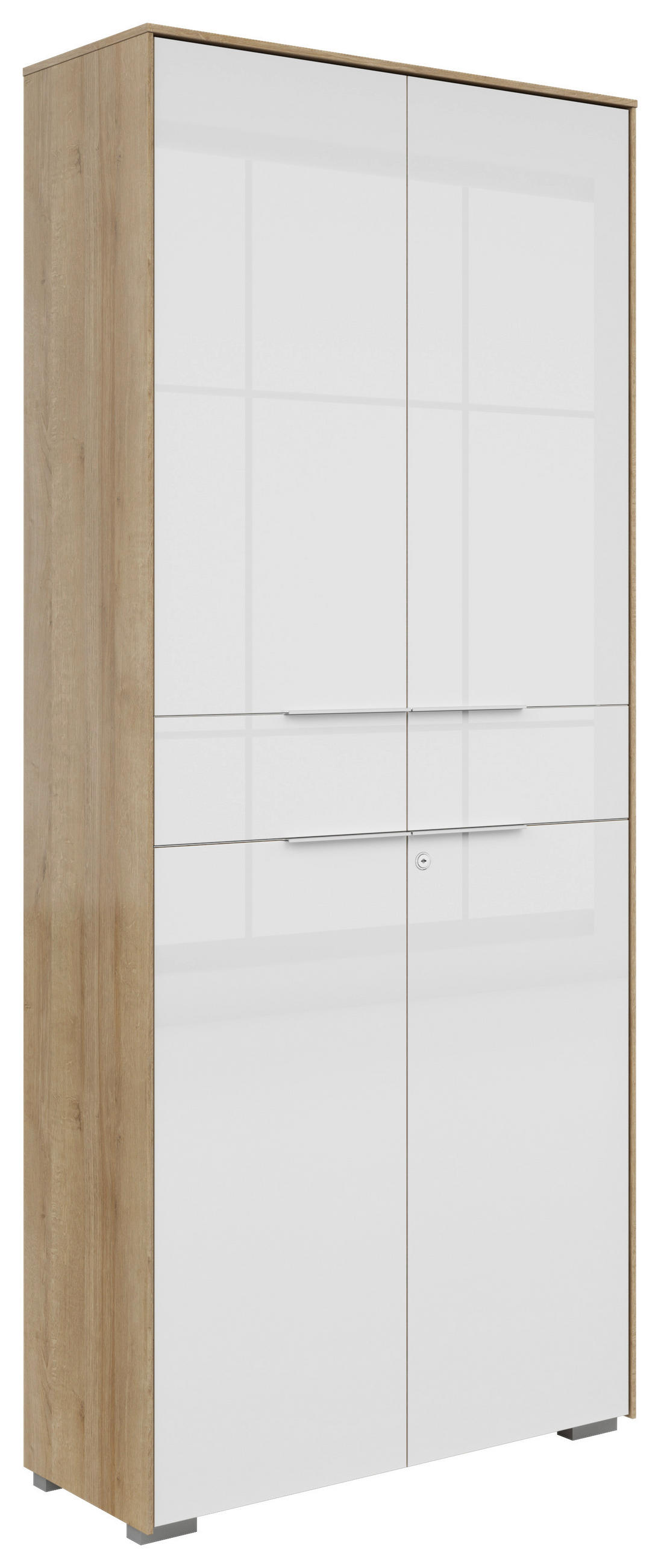 AKTENSCHRANK Weiß, Eichefarben  - Eichefarben/Weiß, KONVENTIONELL, Glas/Holzwerkstoff (81/199/37cm) - Voleo