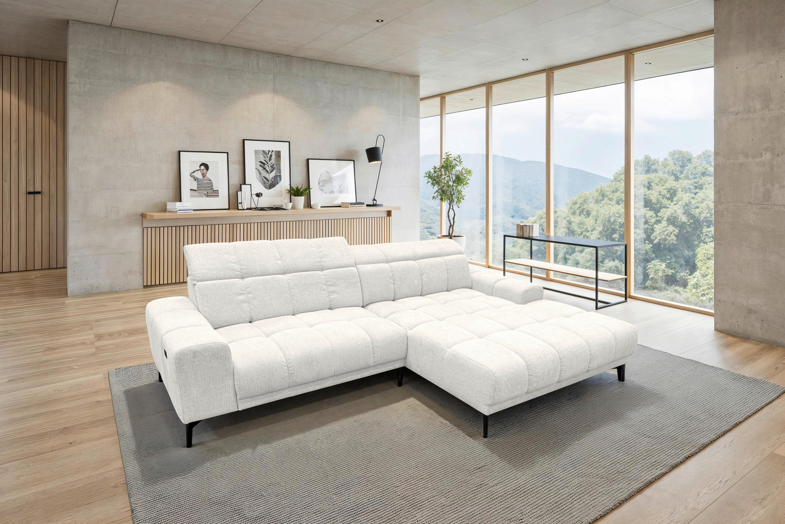 ECKSOFA inkl.Funktionen Beige Chenille  - Beige/Schwarz, MODERN, Textil/Metall (300/195cm) - Xora