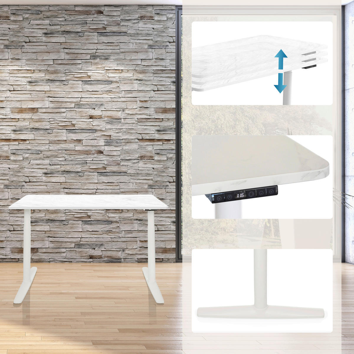 SCHREIBTISCH höhenverstellbar  - Weiß, MODERN, Holzwerkstoff/Metall (140/70/71 - 116cm) - MID.YOU