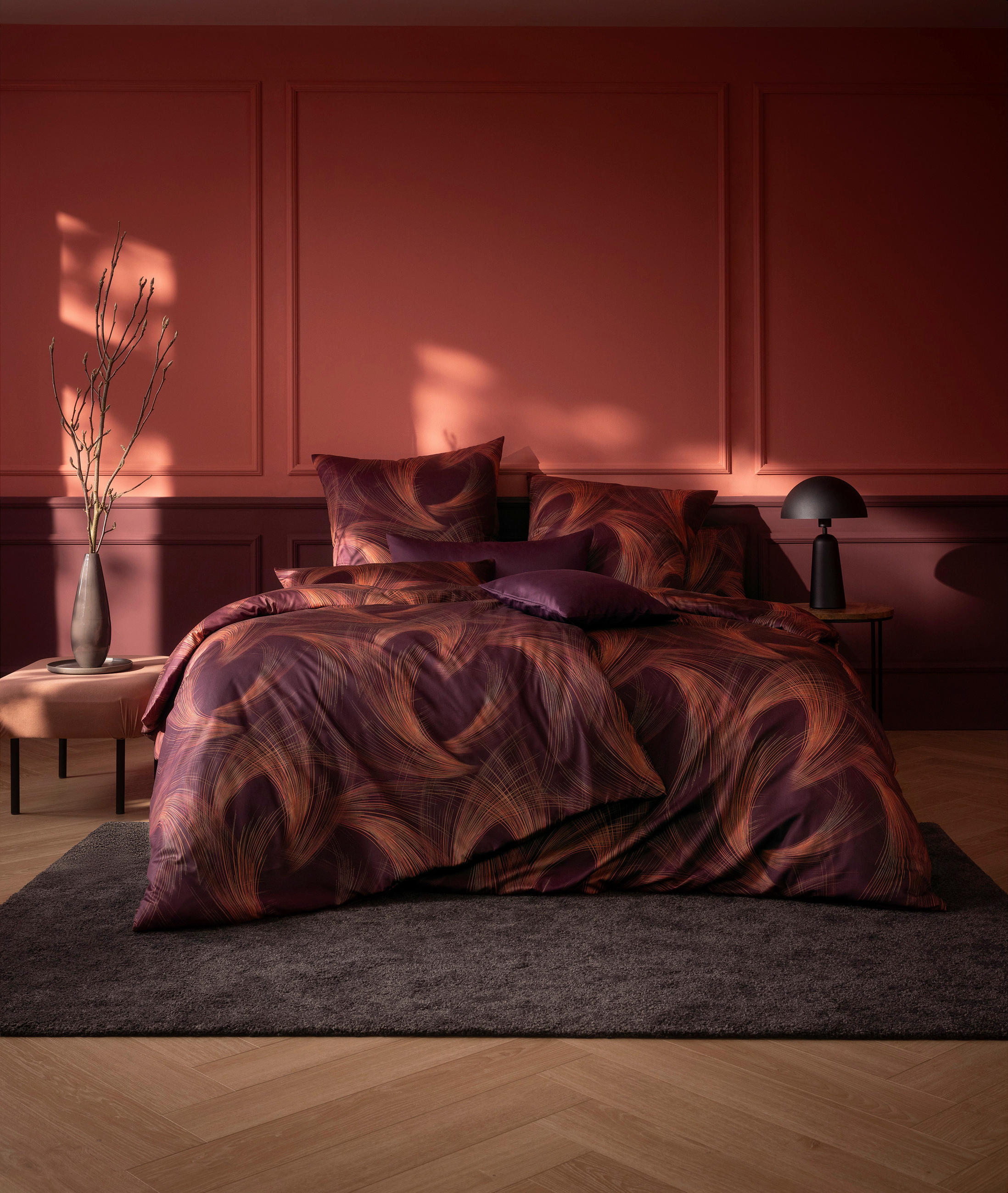 BETTWÄSCHE Atelier Makosatin 155/220 cm  - Rot, Design, Textil (155/220cm) - Estella