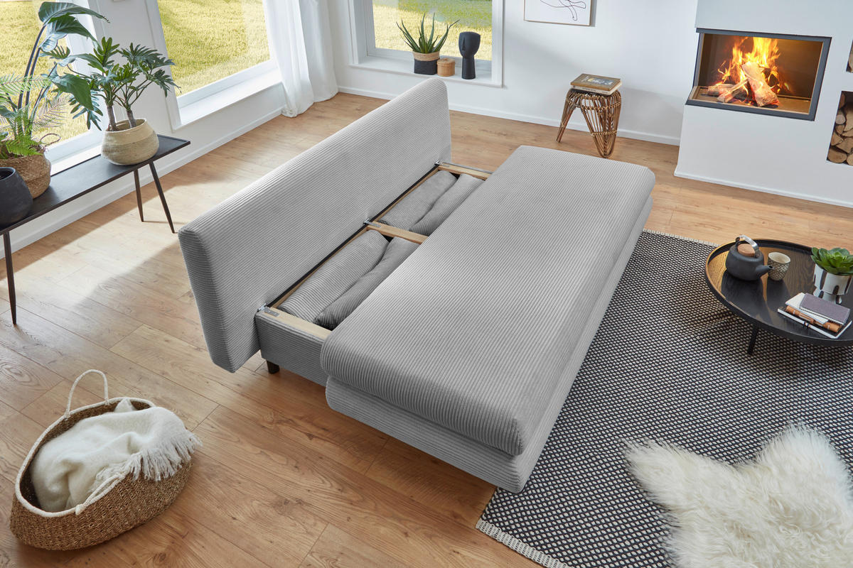 SCHLAFSOFA  mit Cord Hellgrau  - Hellgrau/Schwarz, KONVENTIONELL, Kunststoff/Textil (196/77/92cm) - Carryhome