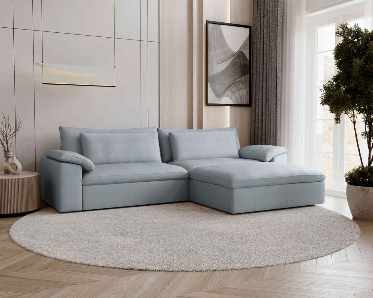 ECKSOFA  Chenille Hellgrau  - Hellgrau/Schwarz, Modern, Kunststoff/Textil (306/198cm) - Carryhome