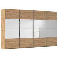 SCHWEBETÜRENSCHRANK 361/223/68 cm 4-türig Eiche Artisan  - Chromfarben/Eiche Artisan, Design, Glas/Holzwerkstoff (361/223/68cm) - Novel